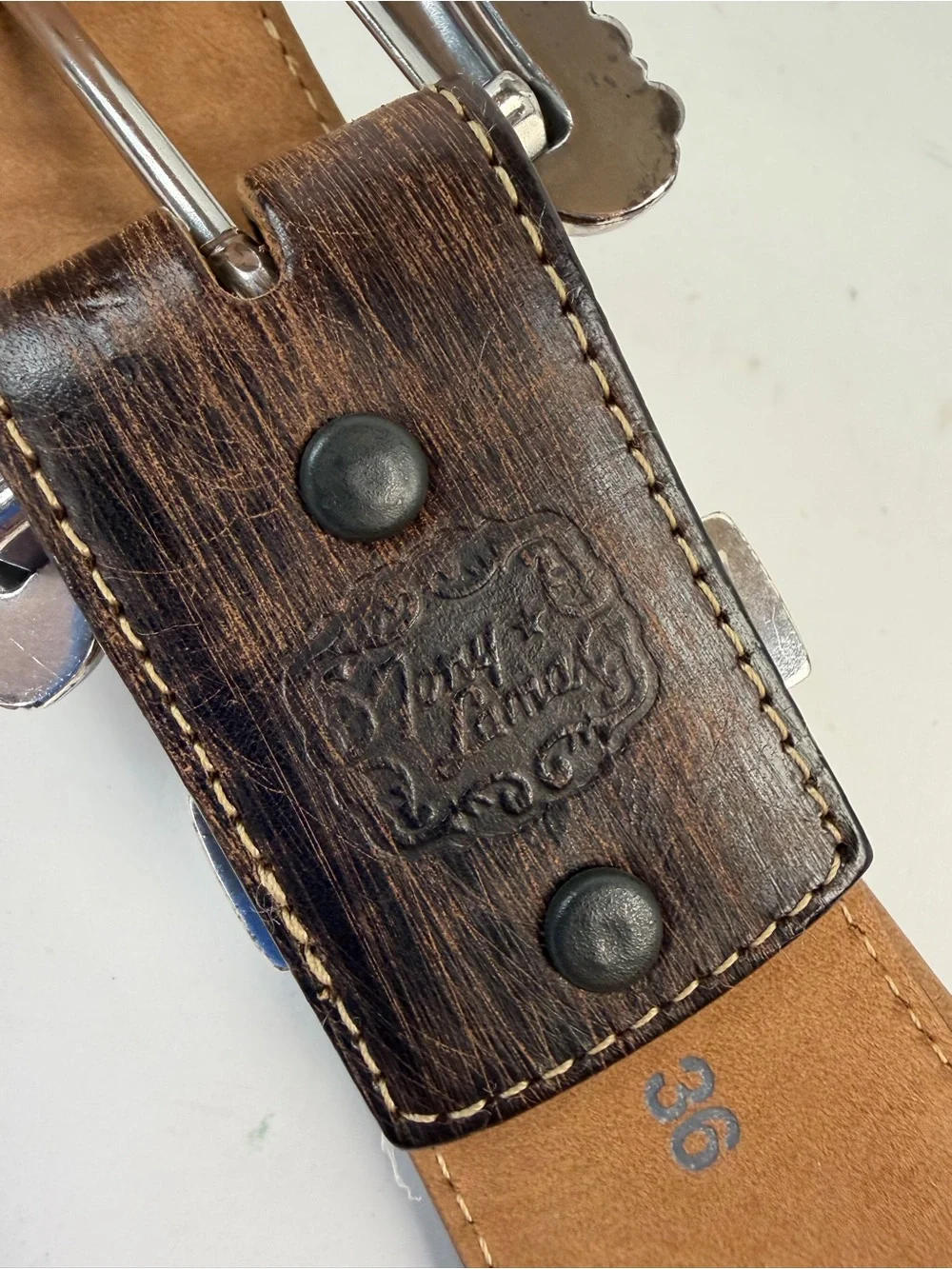 Tony Lama Memphis Light Brown Leather Belt, 36